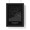 Dundee street map poster in black, minimal city map print framed in a black frame