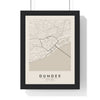 Dundee street map poster in cream, minimal city map print framed in a black frame