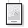 Dundee street map poster in white, minimal city map print framed in a black frame