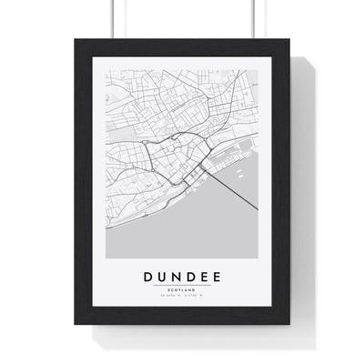 Dundee street map poster in white, minimal city map print framed in a black frame