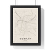Durham street map poster in cream, minimal city map print framed in a black frame