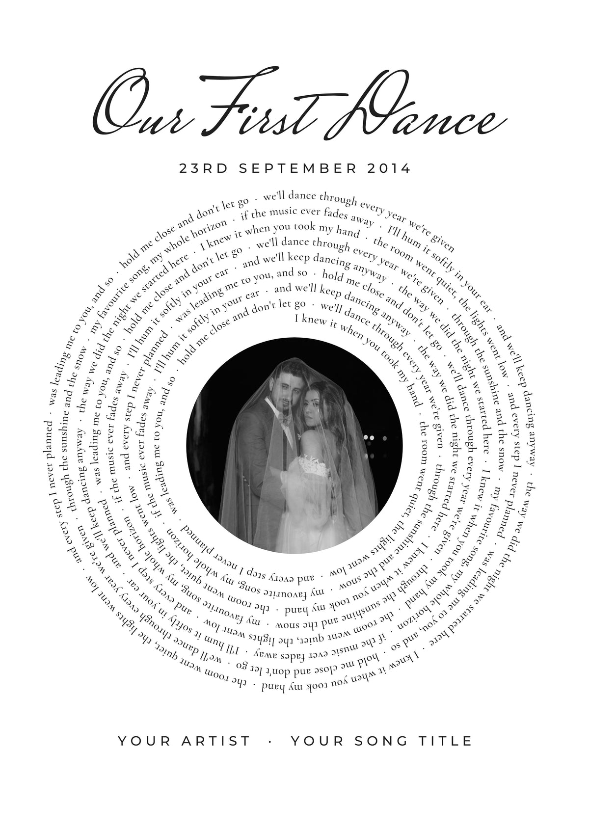 Personalised First Dance Spiral Lyrics Print - design detail