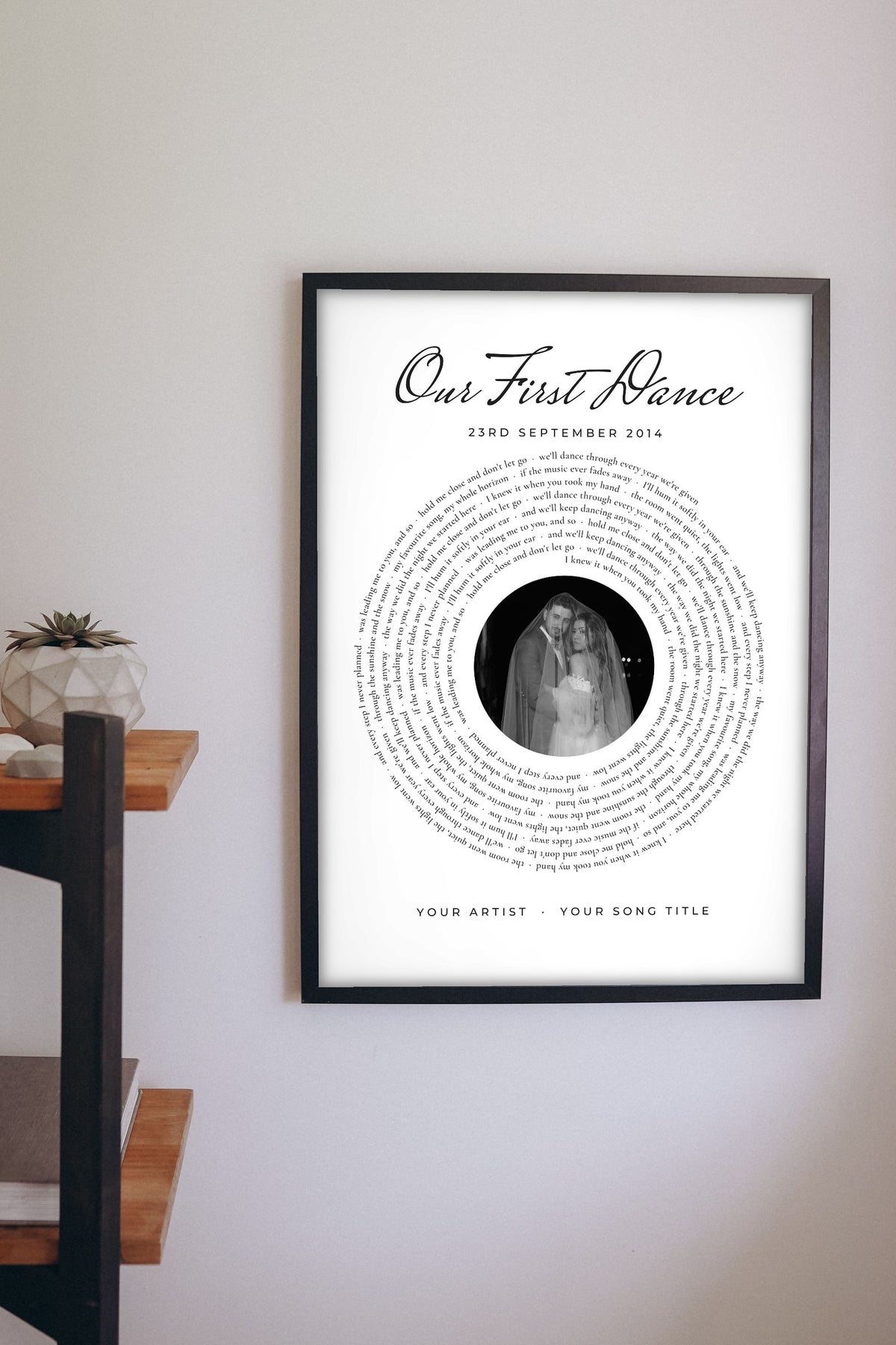 Personalised First Dance Spiral Lyrics Print - Lifestyle - hanging on a living room wall