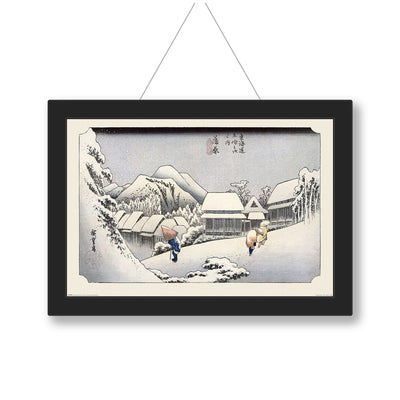 Hiroshige Kambara Evening Snow maxi poster showing travellers in snowfall over a Japanese village