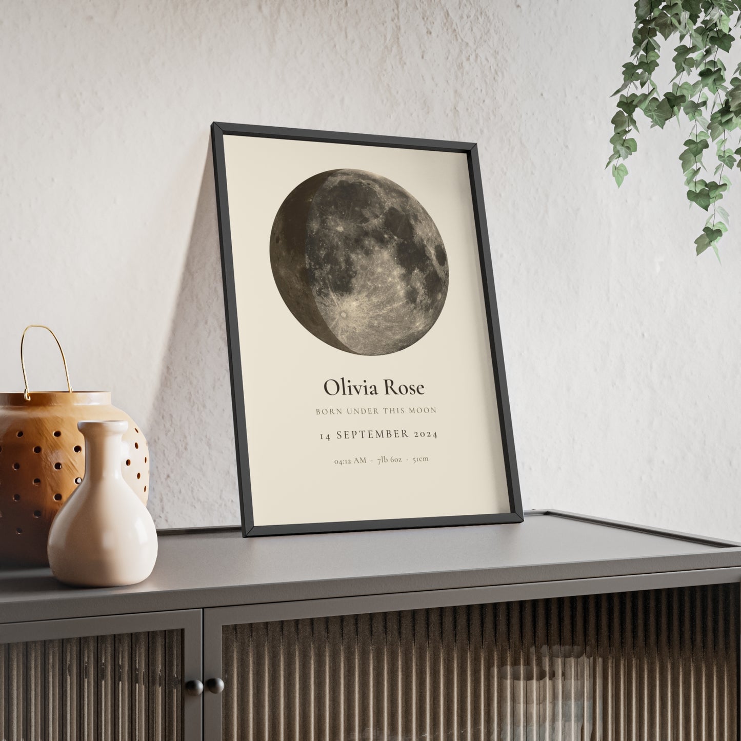 Custom baby birth stats moon phase print with name, date, time and weight