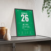 Philadelphia Eagles Saquon Barkley Reverse Hurdle 2024 Poster - Barkley 26 Kelly Green Jersey Print framed and leaning on a sideboard