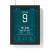 Philadelphia Eagles Super Bowl LII Poster - Nick Foles 9 Touchdown Catch Jersey Print framed in a black frame, ready to hang