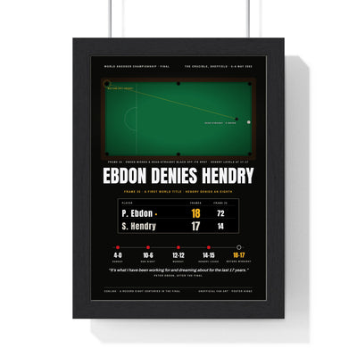 Ebdon Denies Hendry 2002 Snooker print framed in a black frame, ready to hang