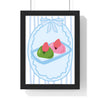 Strawberry daifuku poster framed in black wood with white mat