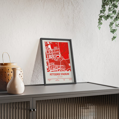Minimalist Pittodrie Stadium wall art framed and displayed in modern interior
