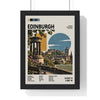 Edinburgh Mid Century Travel print framed in a black frame, ready to hang