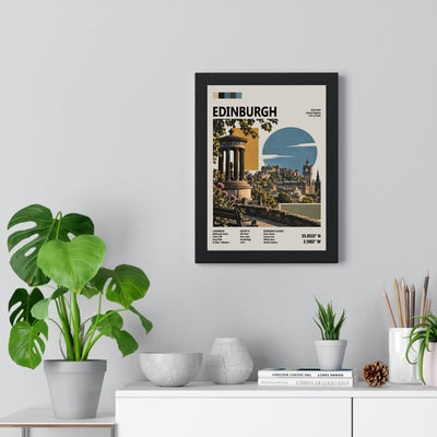 Edinburgh Mid Century Travel print framed on a living room wall