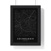 Edinburgh street map poster in black, minimal city map print framed in a black frame
