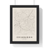 Edinburgh street map poster in cream, minimal city map print framed in a black frame