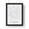 Edinburgh street map poster in white, minimal city map print framed in a black frame
