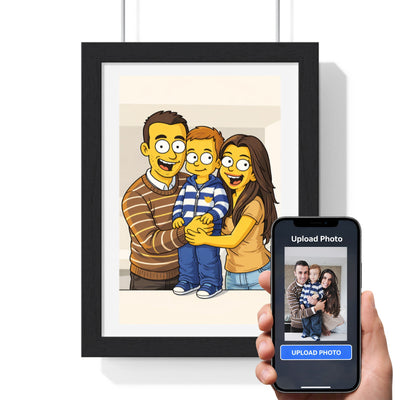 Personalised Yellow Cartoon Family Portrait Print Gift poster wall art print UK home decor