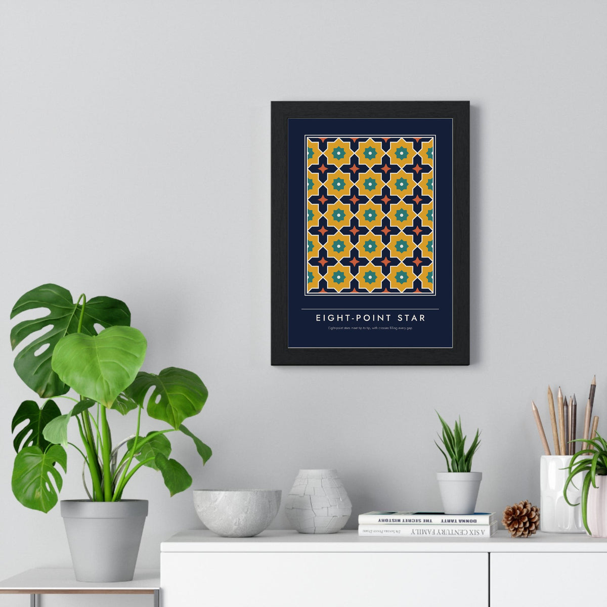 Eight-Point Star print framed on a living room wall