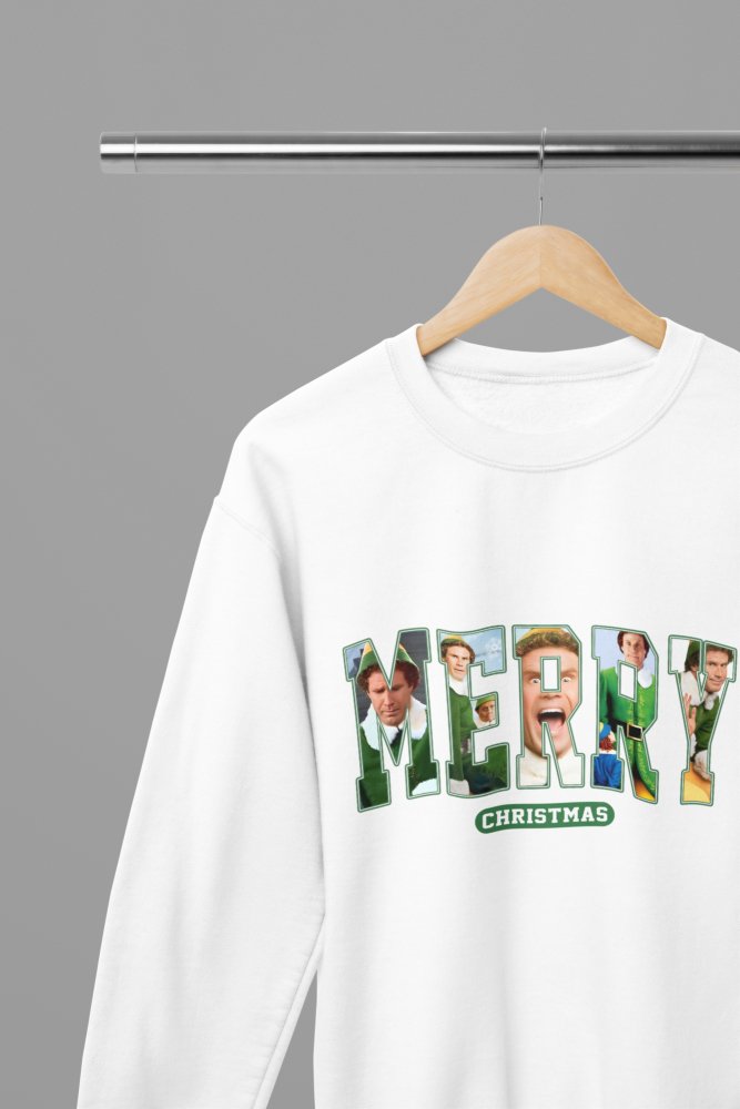 Elf Merry Christmas T-Shirt/Sweatshirt Unisex - Funny Buddy the Elf Holiday Shirt - Poster Kingz - S - Sweatshirt - White