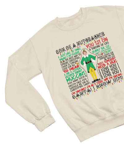 Blue t-shirt with Elf Movie Quotes Christmas Sweater