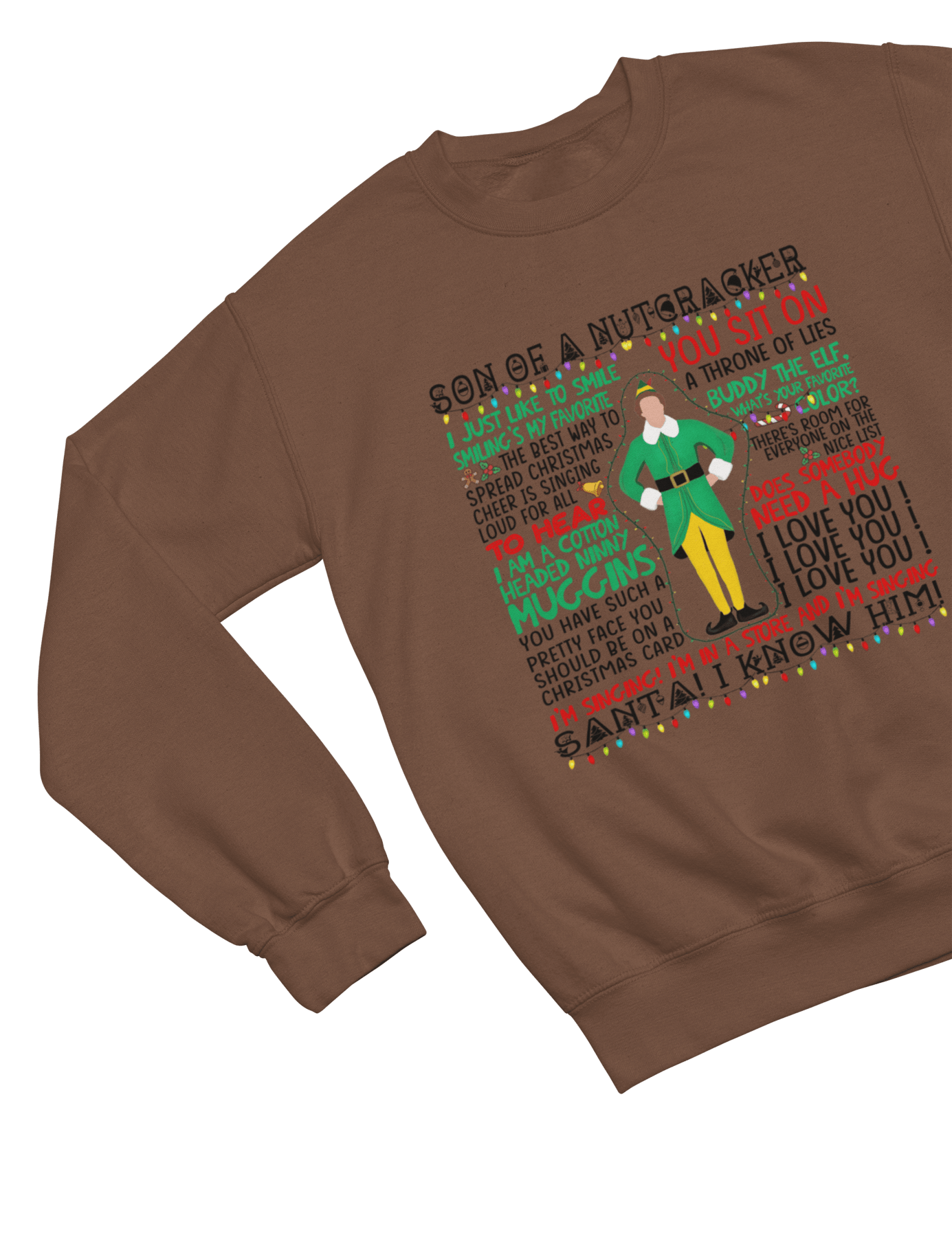 Green t-shirt with Elf Movie Quotes Christmas Sweater