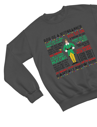 Beige t-shirt with Elf Movie Quotes Christmas Sweater