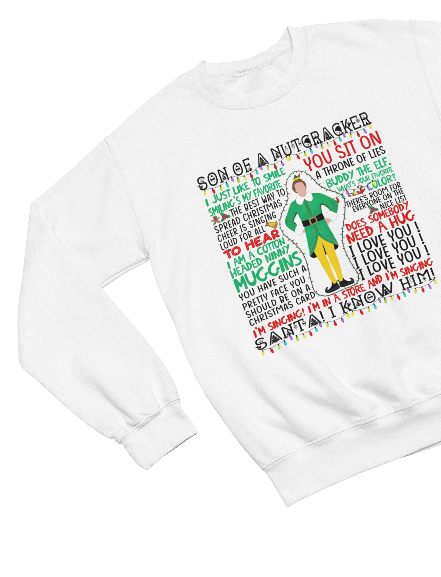 Black t-shirt with Elf Movie Quotes Christmas Sweater