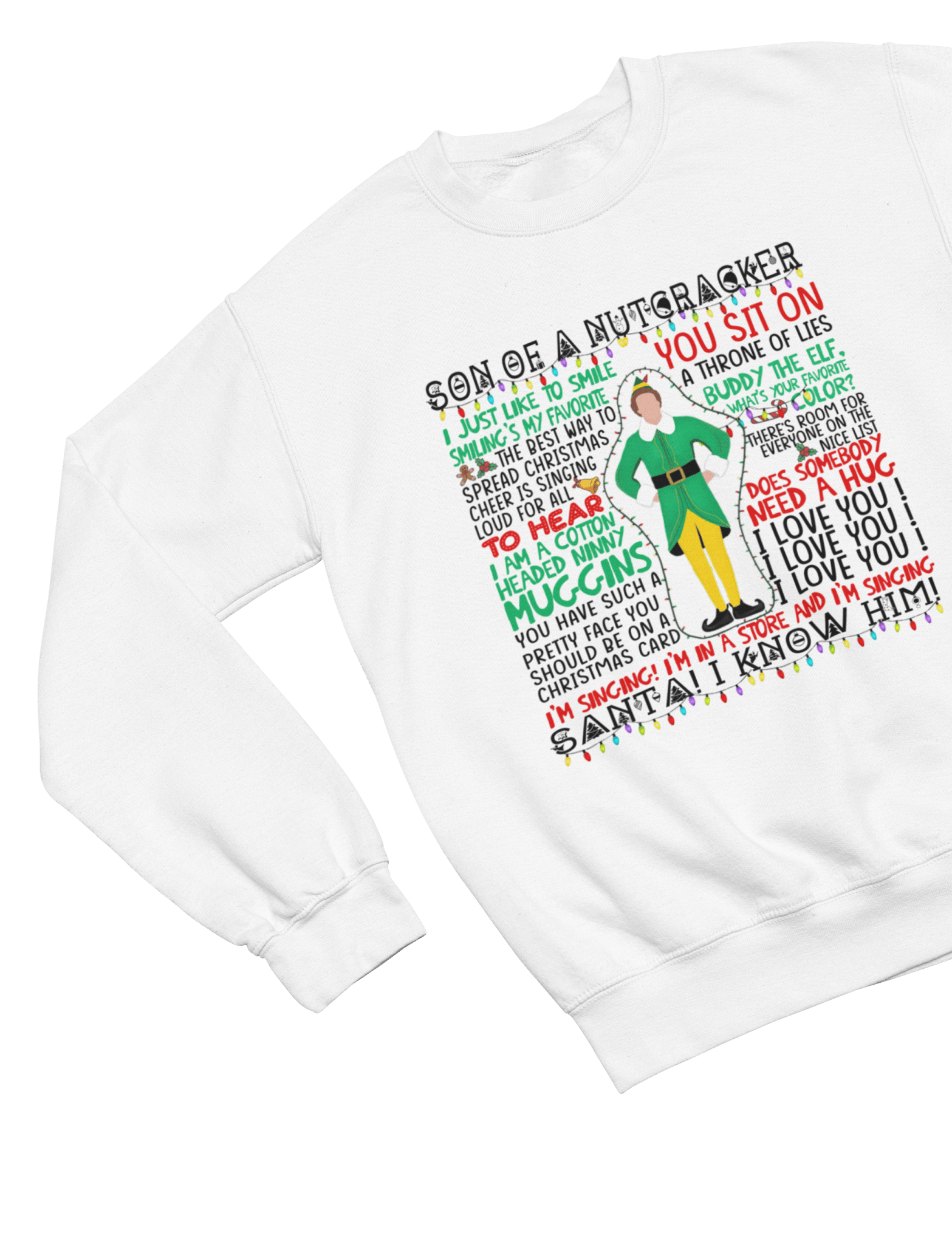 Black t-shirt with Elf Movie Quotes Christmas Sweater
