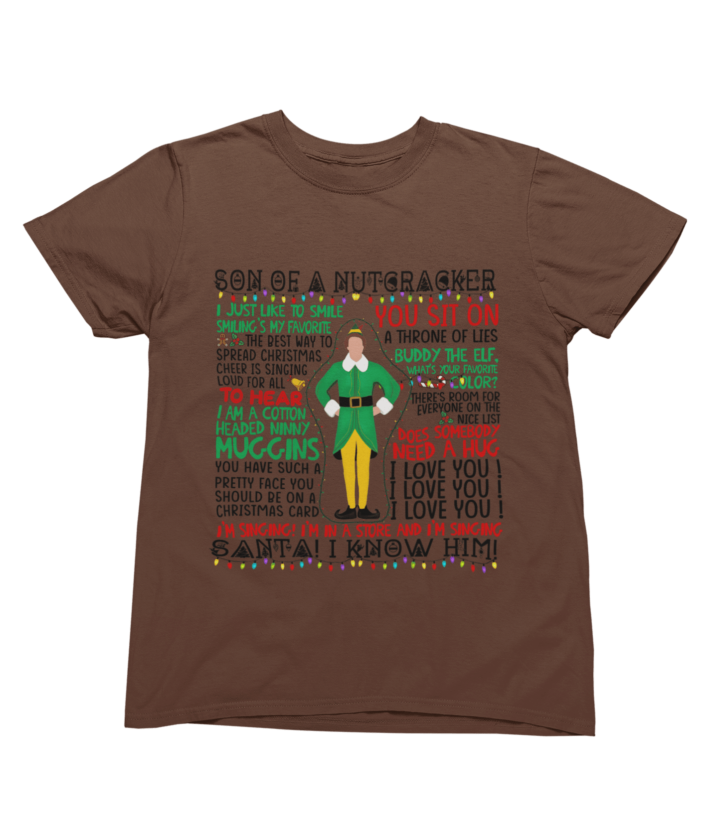 Green t-shirt with Elf Movie Quotes Christmas Sweater