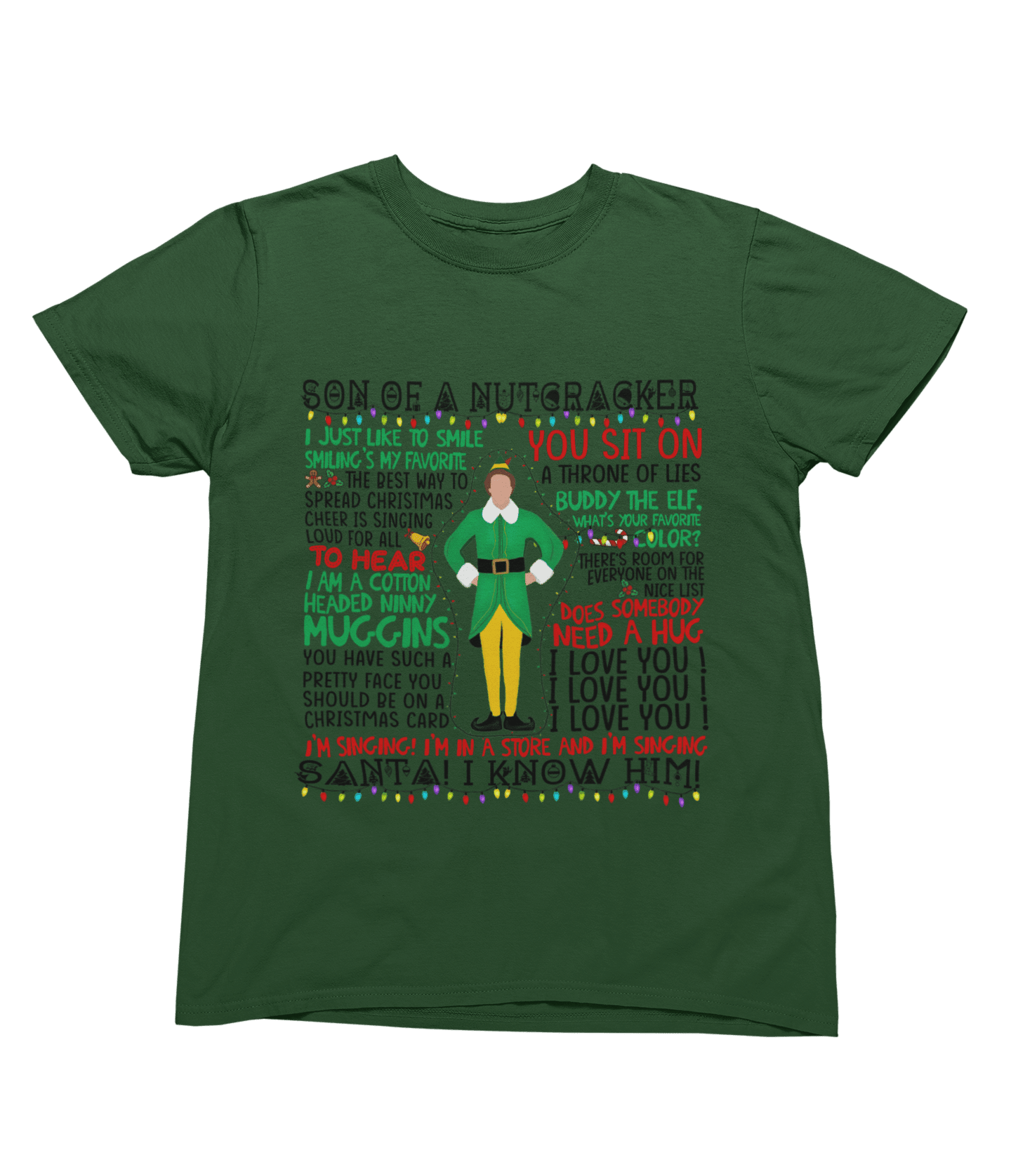 Black t-shirt with Elf Movie Quotes Christmas Sweater
