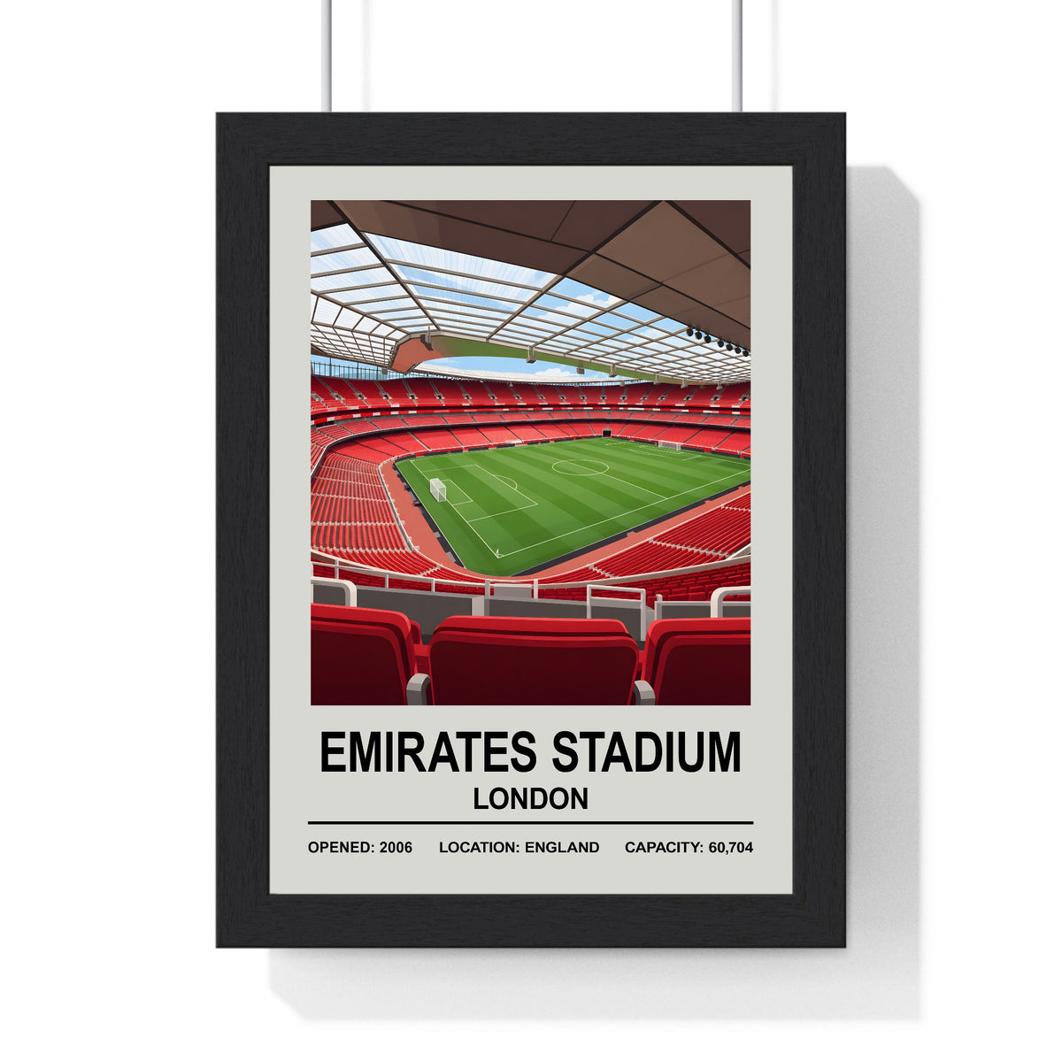 Arsenal Emirates Stadium print framed in a black frame, ready to hang