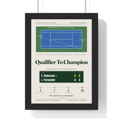 Qualifier To Champion 2021 Tennis print framed in a black frame, ready to hang