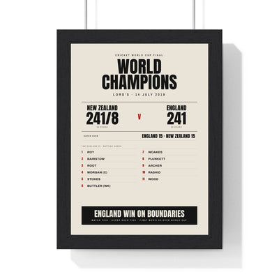 England Cricket World Cup 2019 Winners print framed in a black frame, ready to hang