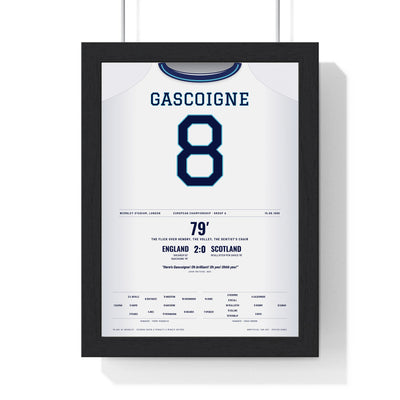 England Gascoigne 1996 v Scotland Shirt Print framed in a black frame, ready to hang