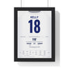 England Lionesses Women's Euro 2022 Final Poster - Chloe Kelly 18 Wembley Shirt Print framed in a black frame, ready to hang