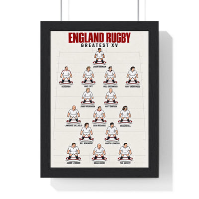 England Rugby Greatest XV print in a black frame