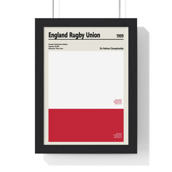 England Rugby Union colour swatch poster framed in Poster Kingz black frame