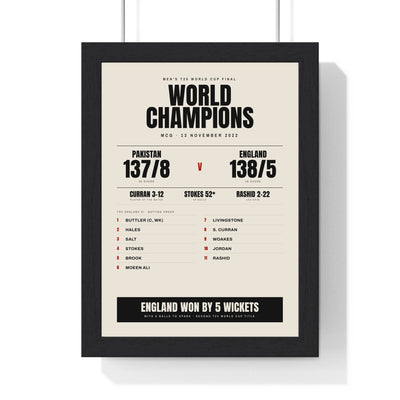 England T20 World Cup 2022 Winners print framed in a black frame, ready to hang