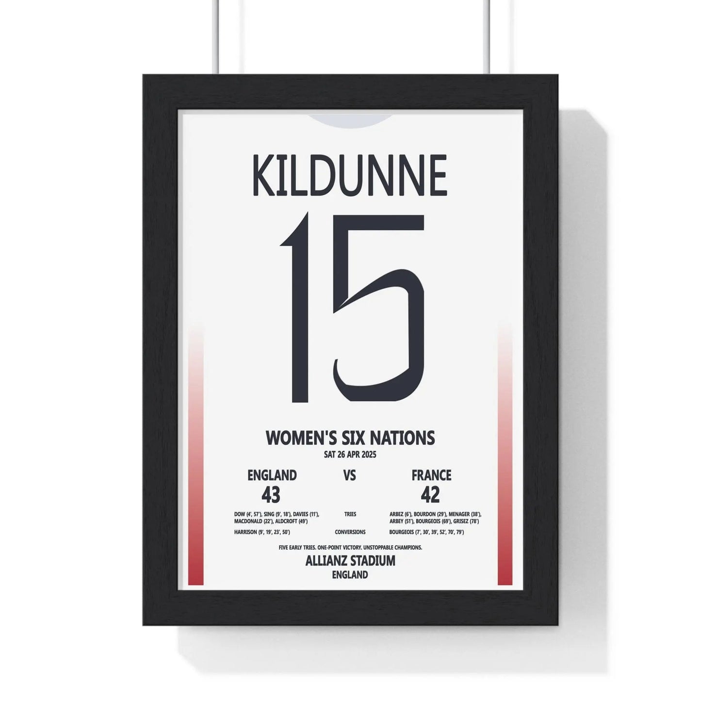 Framed England vs France Women's Six Nations 2025 poster