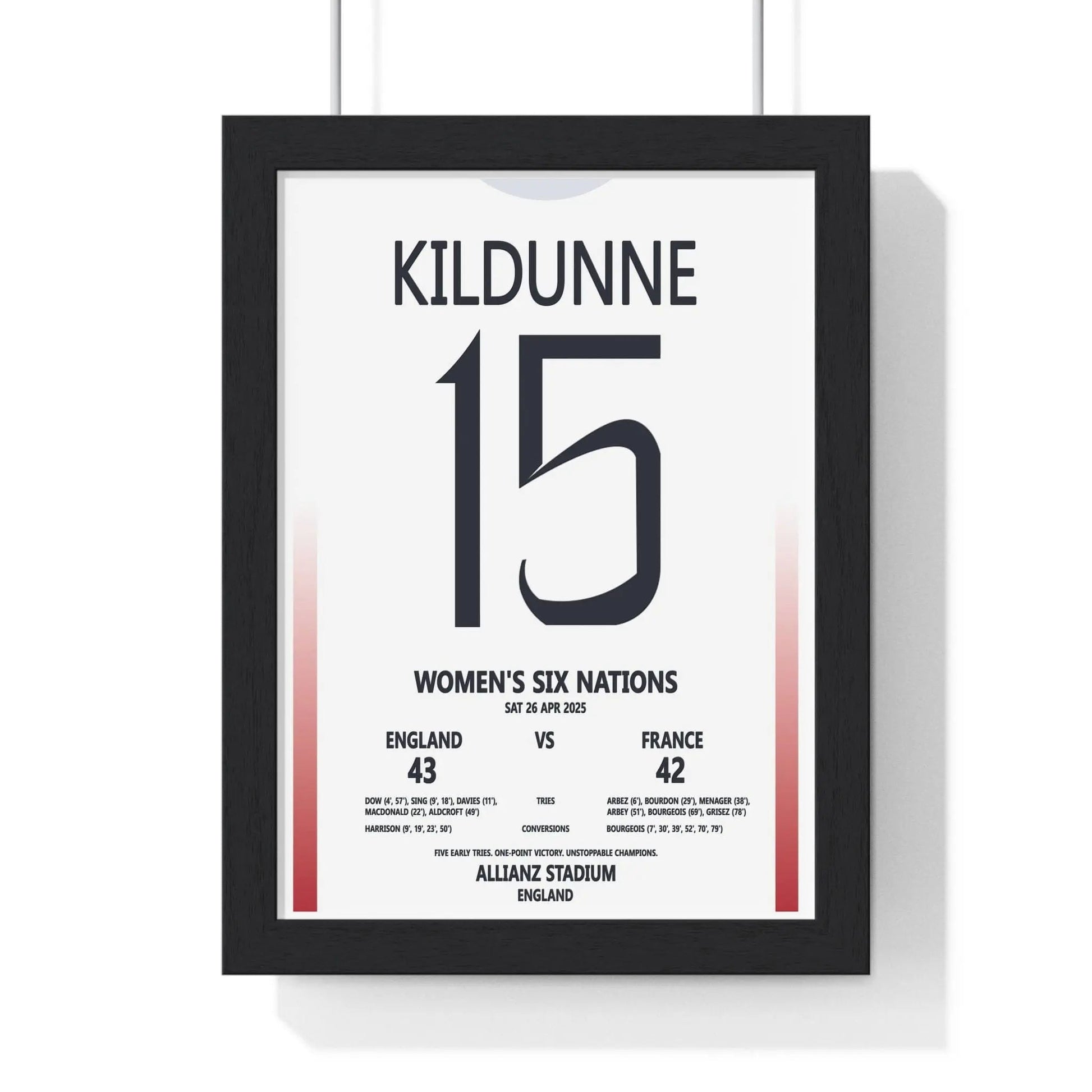 Framed England vs France Women's Six Nations 2025 poster