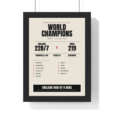 England Women's World Cup 2017 Winners print framed in a black frame, ready to hang
