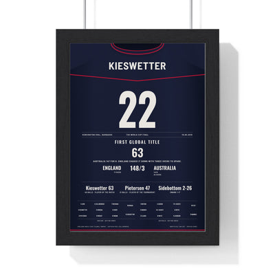 Craig Kieswetter Barbados 2010 T20 Final Cricket Poster - 63 Shirt Print framed in a black frame, ready to hang