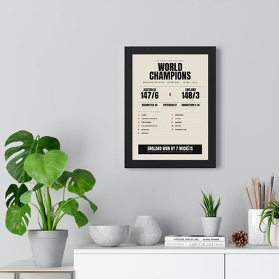 England World Twenty20 2010 Winners print framed on a living room wall