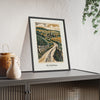 English Country Lane Print framed and leaning on a sideboard
