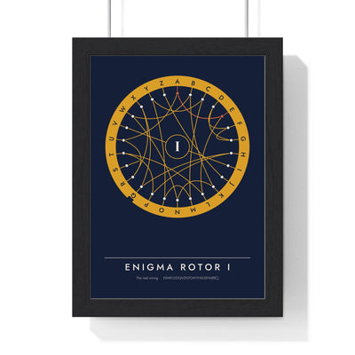 Enigma Rotor I Wiring print framed in a black frame, ready to hang