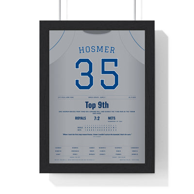 Eric Hosmer 2015 World Series Game 5 Dash Home Poster - Kansas City Royals 35 Jersey Print framed in a black frame, ready to hang