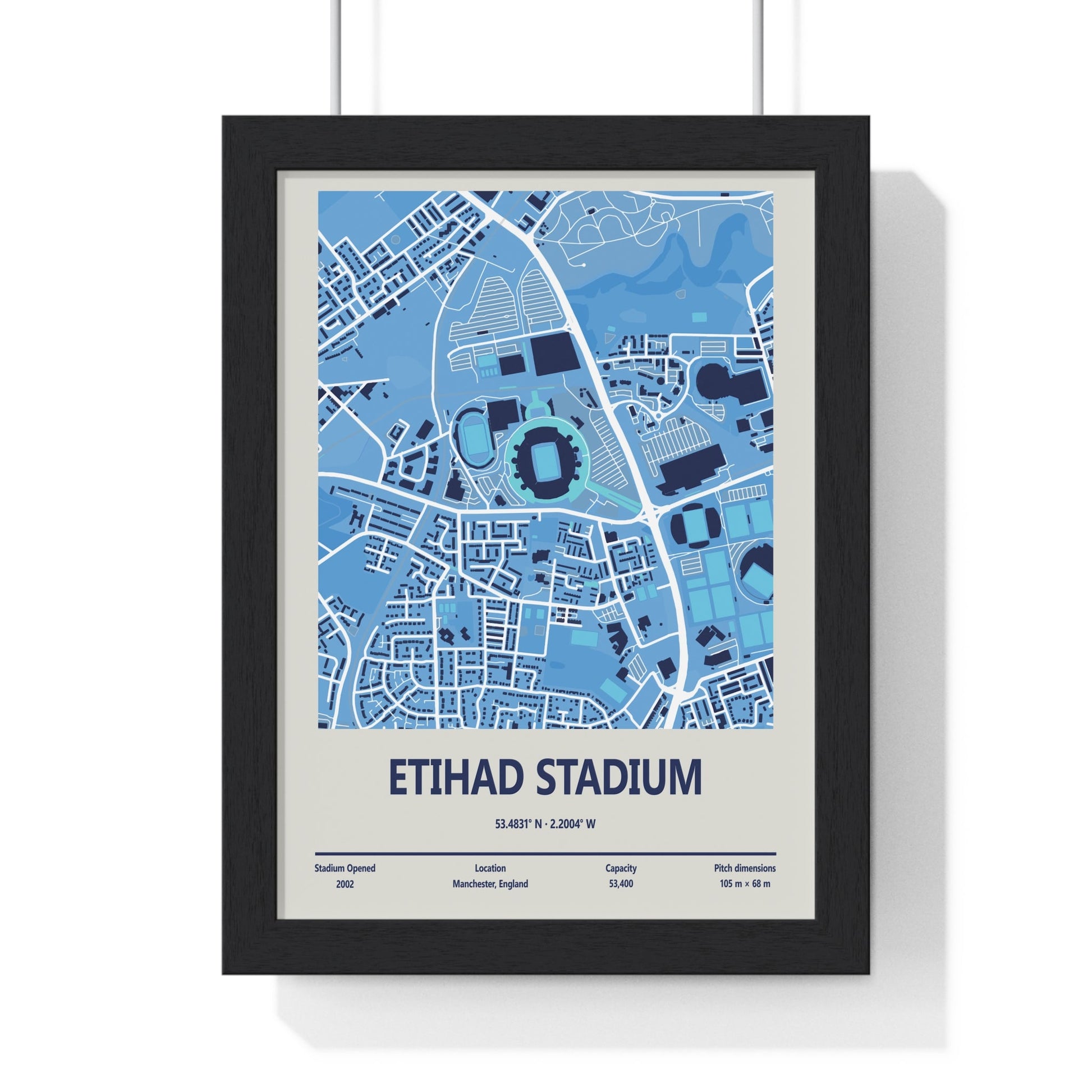 Framed Etihad Stadium Map Print Manchester City Stadium Map poster