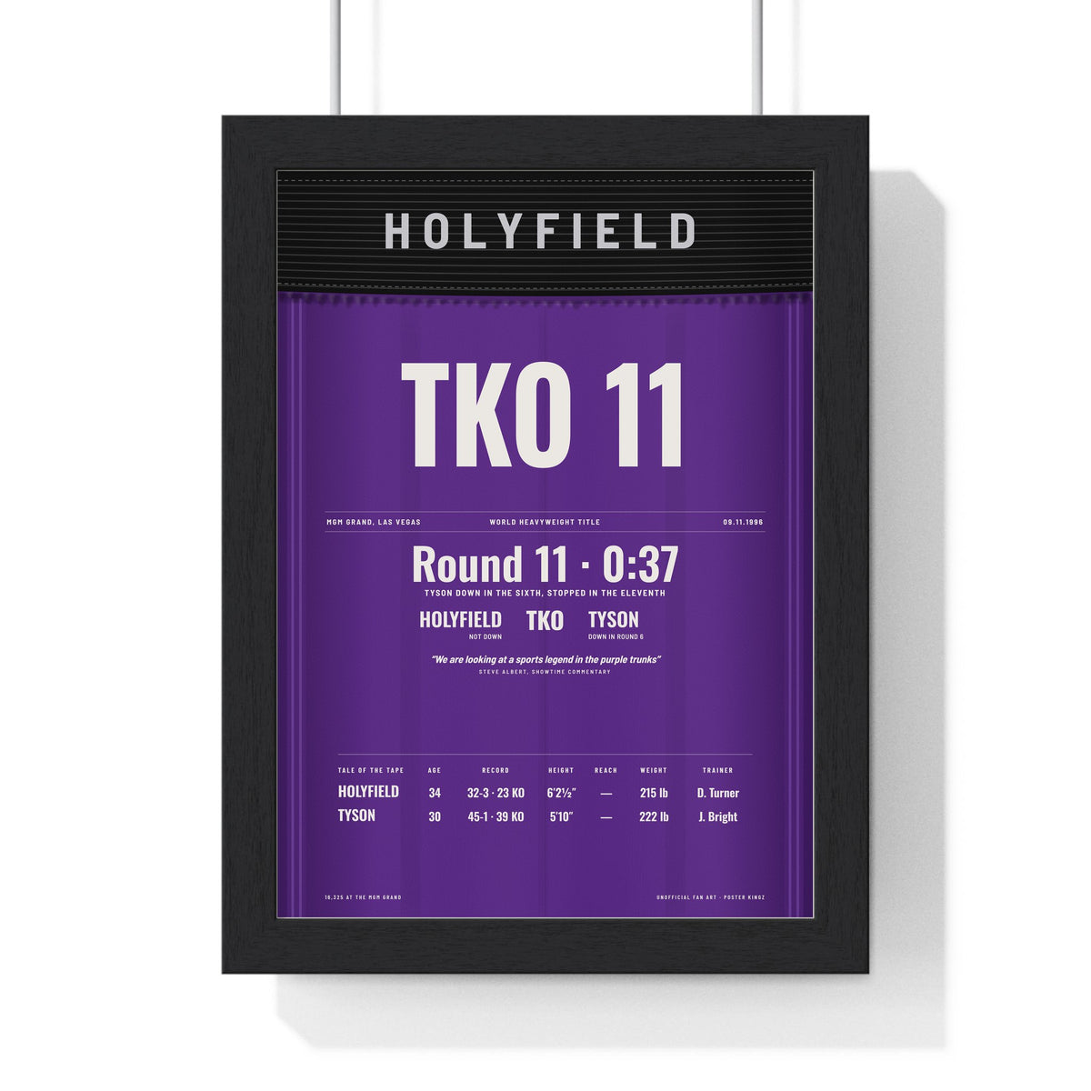 Holyfield v Tyson 1996 Boxing Poster framed in a black frame, ready to hang