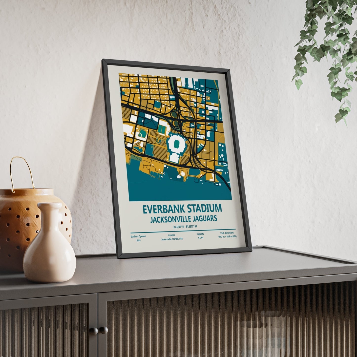 Framed EverBank Stadium Jaguars Stadium map print