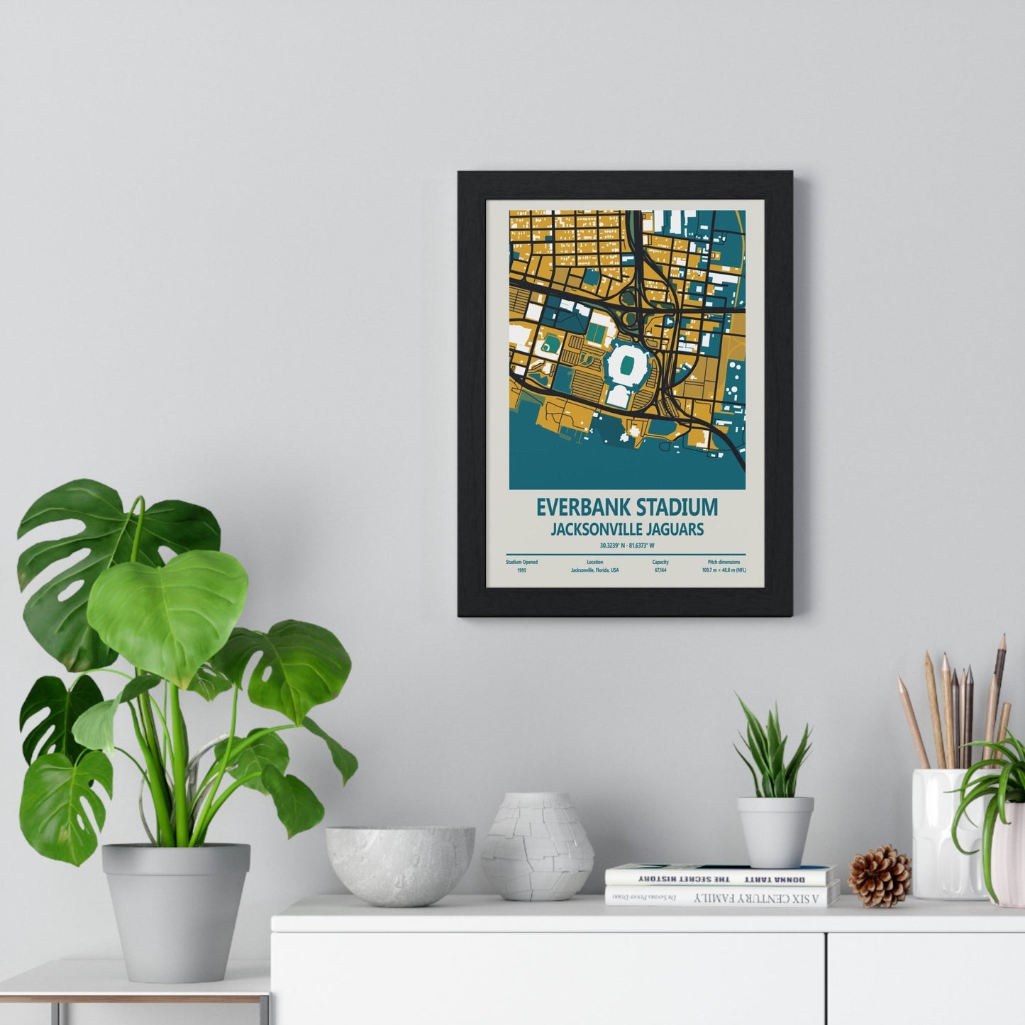 Framed EverBank Stadium Jaguars Stadium map print