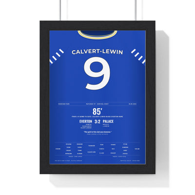 Everton Calvert-Lewin 9 v Palace 2022 Poster framed in a black frame, ready to hang